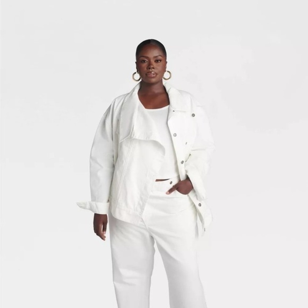 KBB by KAHLANA x Target Women's L Large The Asym Denim Jacket White Jean, New! - Picture 9 of 9
